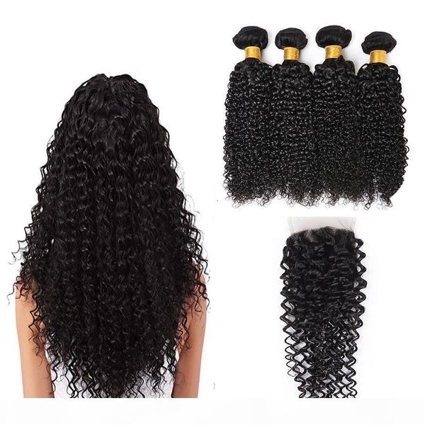 

lace closure with bundles malaysian peruvian indian brazilian virgin hair bundles human hair curly wave bundles with 4x4 closure, Black;brown