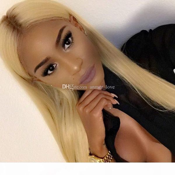 

glueless #1bt27 blonde lace front human hair wigs with baby hair brazilian remy human hair wig bleached knots for white women, Black;brown