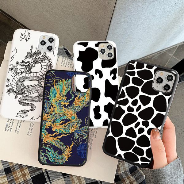 

white black cow case for samsung galaxy a11 a30 a20s a21s a31 a41 a50 a51 a70 a71 m31 m01 note20 s20 ultra s10 plus cover dragon