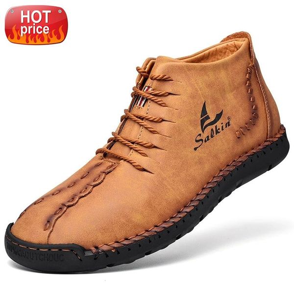 

2020 new spring genuine leather brogue style men ankle boots breathable formal boots man high casual shoes botas homme 48 #kh0s