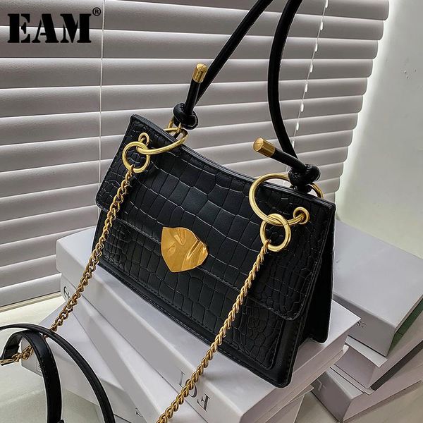 

shoulder bags [eam] women vintage crocodile pattern pu leather flap personality all-match crossbody bag fashion tide 2021 18a1350