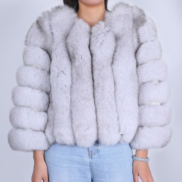 

2021 real new coat thick fox fur natural outerwear winter ladies streetwear 38de, Black