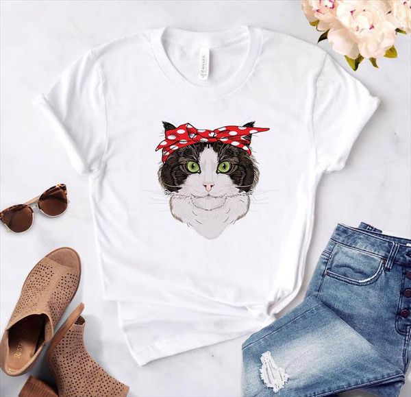 

bandana cat print women tshirt cotton casual funny t shirt gift 90s lady yong girl drop ship s 882, White