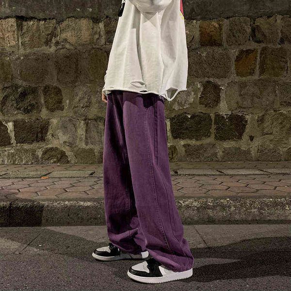 

purple jeans green/purple baggy jeans men fashion casual retro wide leg jeans men streetwear loose hip hop straight denim pants mens trouser, Blue