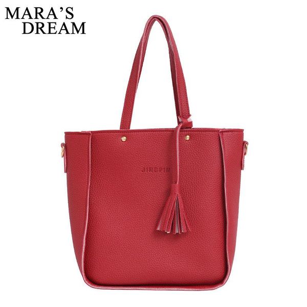

mara's dream 4 pcs luxury women pu leather handbags solid color tassel shoulder bag female clutch women bag set satchel bolsa
