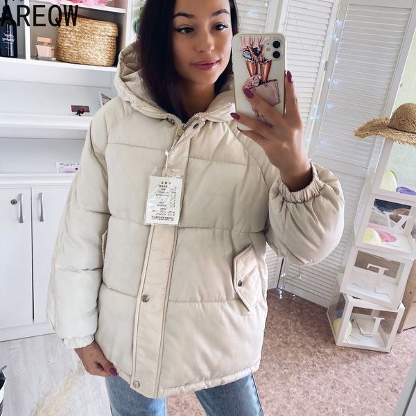 

womens coats autumn winter new korean hooded coat thick quilted cotton parkas oversized jacket female ins fashion 201110, Black