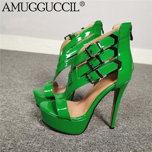 

dress shoes 2021 plus big size 35-52 green buckle fashion high heel platform summer party wedding female ladies women sandals l11951, Black