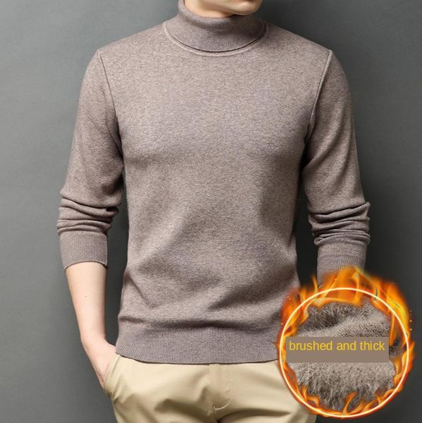 

winter new men's turtleneck plus velvet skin-friendly sweaters new slim warm men's sweaters pure color simple thick sweater, White;black