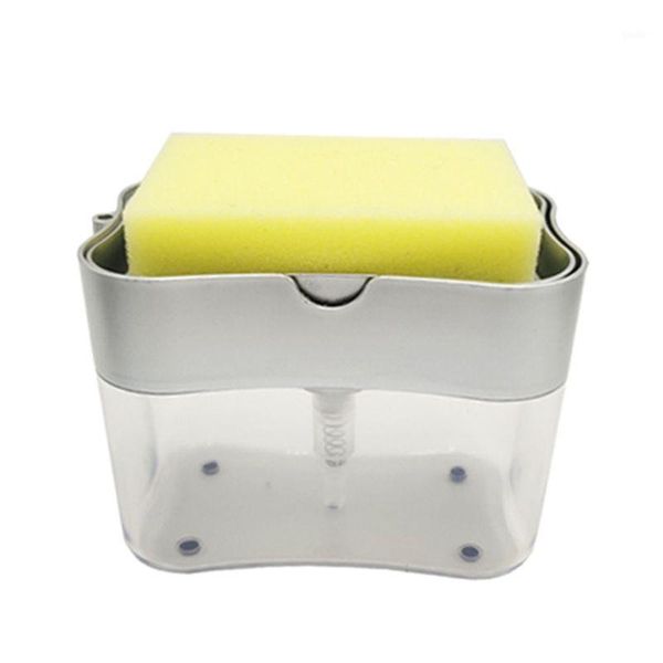 

liquid soap pump dispenser with sponge holder cleaning container manual press1