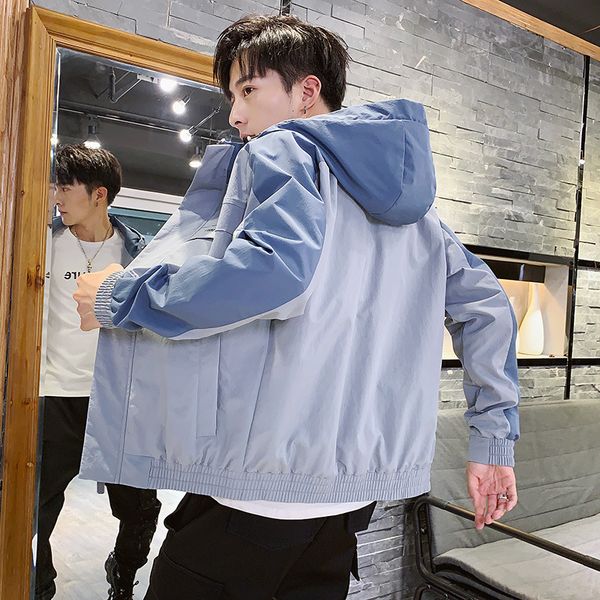 

2020 new autumn korean casual long sleeve fashion tooling hooded jacket men's top, Black;brown