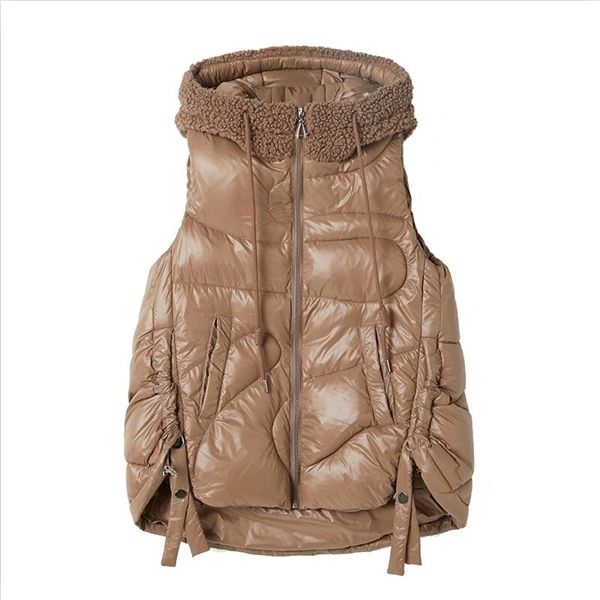 

winter women's warm vest 2020 new sleeveless jacket women vests short slim hooded thick waistcoat female jackets black 1023, Black;white