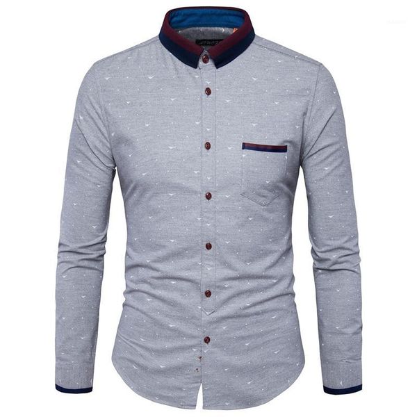 

european mini birds print men's shirts -3xl full sleeve fashion young boy slim fit uk casual man clothes wholesale1, White;black