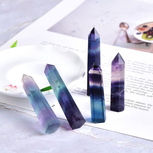 

natural crystal colored fluorite point healing stone hexagonal prisms 40-80mm obelisk wand treatment stone diy jllaxs, Black