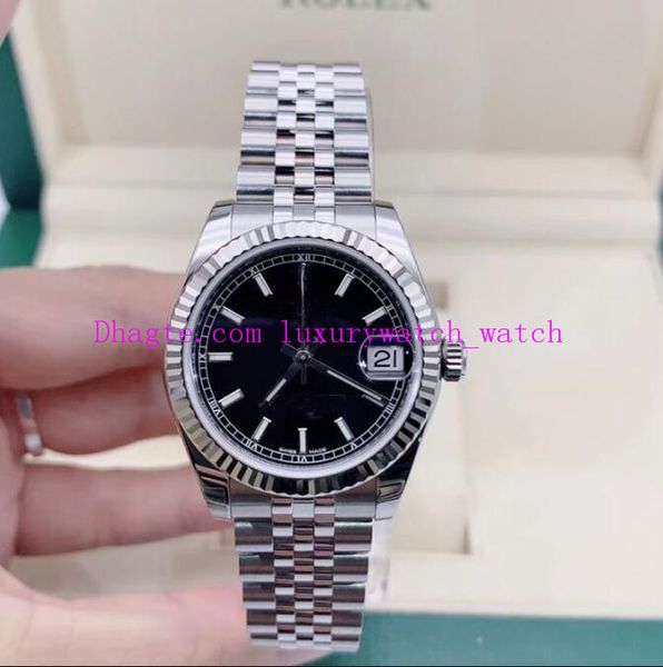 

women's watches 178274 31mm calendar black dial silver jubilee stainless steel bracelet original box paper luxury ladies wristwatches, Slivery;brown