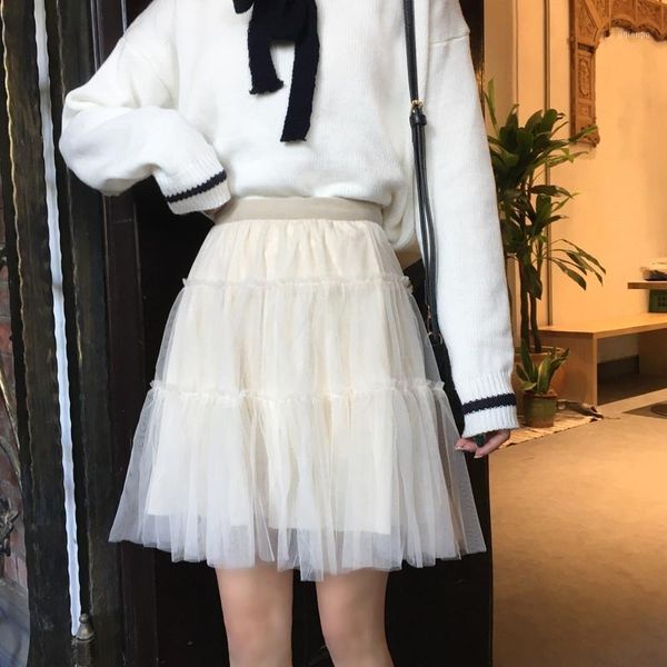 

skirts chiffon skirt female lace a-line elastic waist korean-style lady mini sweet black short lady1