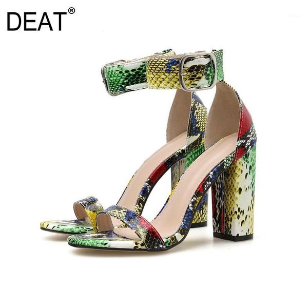 

[deat] 2020 new spring summer round toe belt buckle hit color snake pattern western style sandals for women shoes tide 10g6671, Black