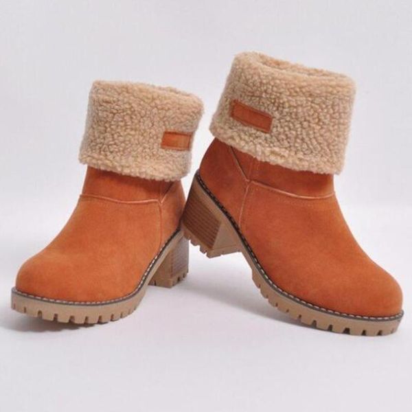 

boots snow classic heels suede women winter warm fur plush insole ankle shoes woman botas mujer sy, Black