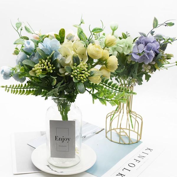 

decorative flowers & wreaths 10 bouquet simulation nordic hydrangea small buds holding diy silk fake flower christmas home wedding decoratio