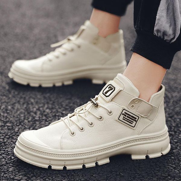 

boots gnome autumn winter comfortable high canvas men elastic band tooling shoes outdoor vintage male ankle, Black