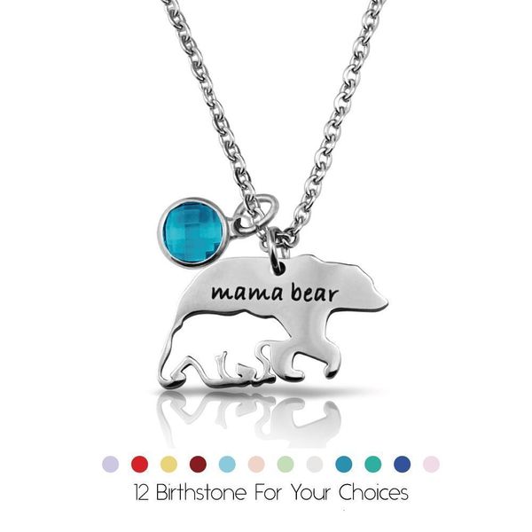 

factorywqyrbirthstone 12 colorful high mama colors bear quality crystal stainless steel mama bear pendant necklace for w