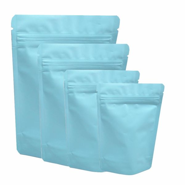 

50pcs heat seal matte light blue pure aluminum foil zip lock packaging bag mylar stand up coffee powder dry fruits storage h bbyvre