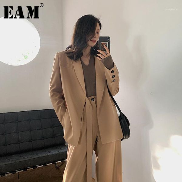 

eam] wide leg pants big size two piece suit new lapel long sleeve black loose fit women fashion tide spring summer 2020 1w4881, Gray