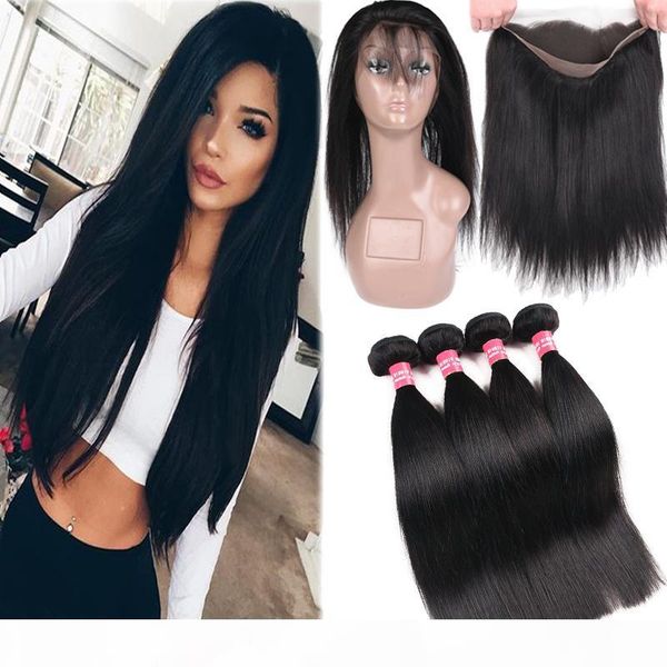 

8a mink brazilian straight & body wave hair 3 bundles with 360 full lace closure 100% unprocessed brazilian peruvian malaysian human hair, Black