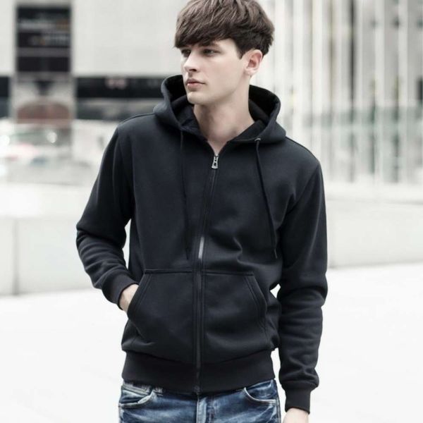 

and winter new men's casual autumn hooded youth solid coat simple cardigan large size sweater man, Gray