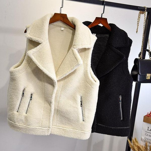 

autumn winter jacket women warm lambs wool vest jacket women parka sleeveless lambswool short coat waistcoat chaleco mujer c56131, Black;white