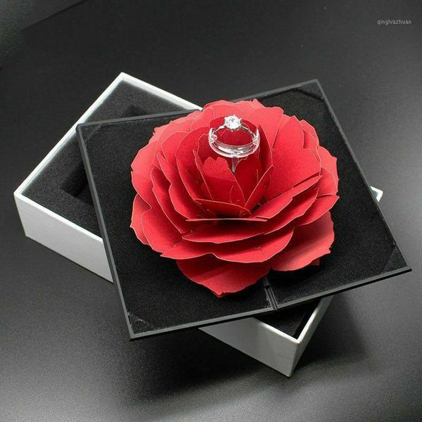 

folding rotary gift box rose ring box jewelry valentine's day gift1