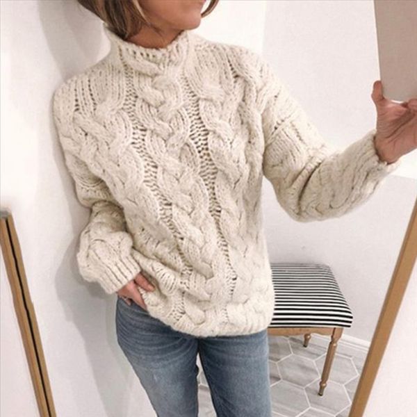 

turtleneck women sweater autumn winter long sleeve jumper 2020 knitted thick loose fashion pullover femme streetwear, White;black