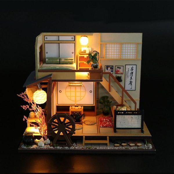 

1pcs japan style kid diy doll house model child handmade birthday gift assembly wood hut children wooden miniature dollhouse toy y200704