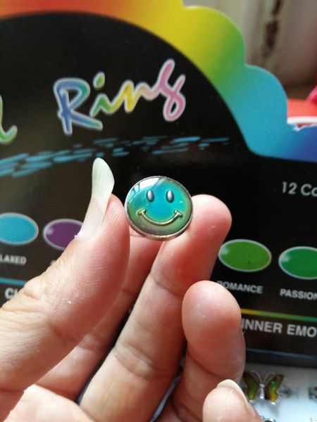 

face adjustable mood round expression smiling ring, Silver