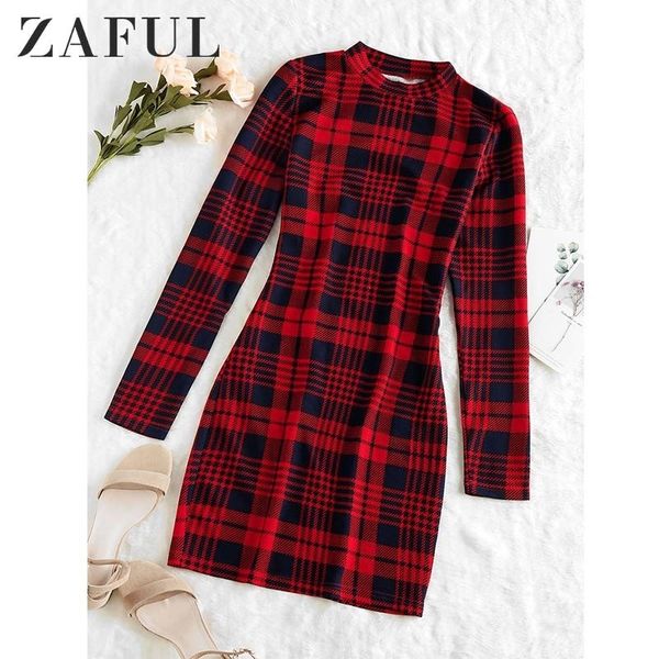 

zaful plaid dress women vintage houndstooth bodycon mini dress winter office ladies elegant sheath skinny dress femme y200418, Black;pink
