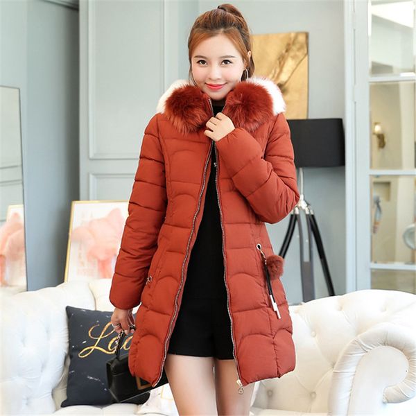 

2021 new women's black winter m-4xl plus size fur coat with hoodie cotton coats new korean fashion thin female heat parka k5yg