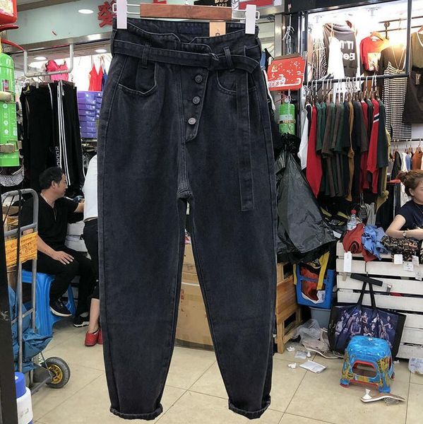 

plus size 5xl vintage highwaisted woman 2021 boyfriend brim of streetwear women deniharem female pants p1209 boiz, Black;white