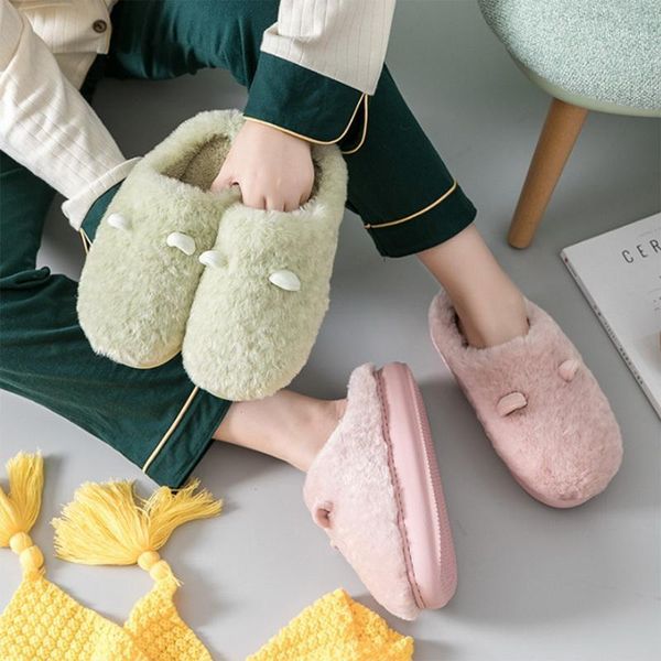 

slippers lovely animal home women floor shoes soft solid color winter cute footwear indoor female keep warm size1, Black