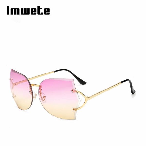 

sunglasses imwete irregular cutting rimless men women brand design metal legs high-difinition lense female sun shade eyeglass, White;black