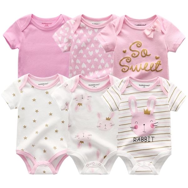 

6pcs newborn baby boys girls bunny summer clothes 2020 new cotton baby bodysuits short sleeve body baby onesie jumpsuit 1024, Blue