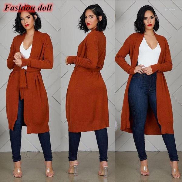 

2020 autumn winter women long sleeve casual slim sashes solid long office lady1, Tan;black