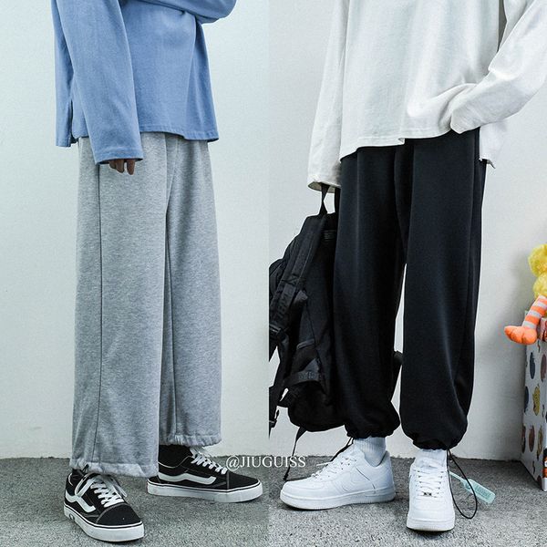 

2021 new spring and winter men's straight wide leg pants loose casual slim students' leggings, Black