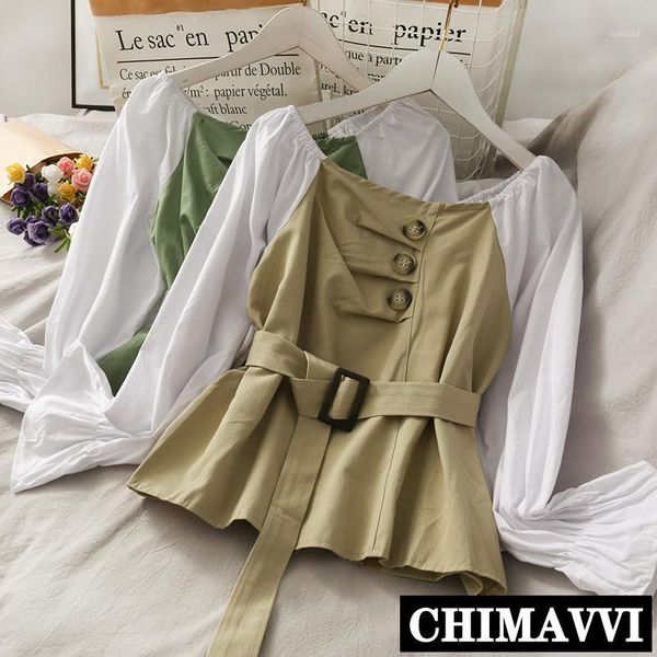 

korean-style color stitching long sleeve shirt women 2021 autumn new loose casual blouse all-match teenager blusas1, White