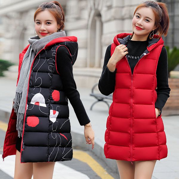 

winter jacket women vests 2020 new parkas hooded long double-sided vest female warm waistcoat parka cotton padded jacket outwear, Black;white
