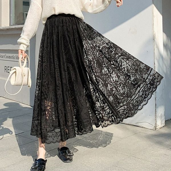 

women's fashion long skirts casual / daily weekend solid colored lace black beige  q1is#