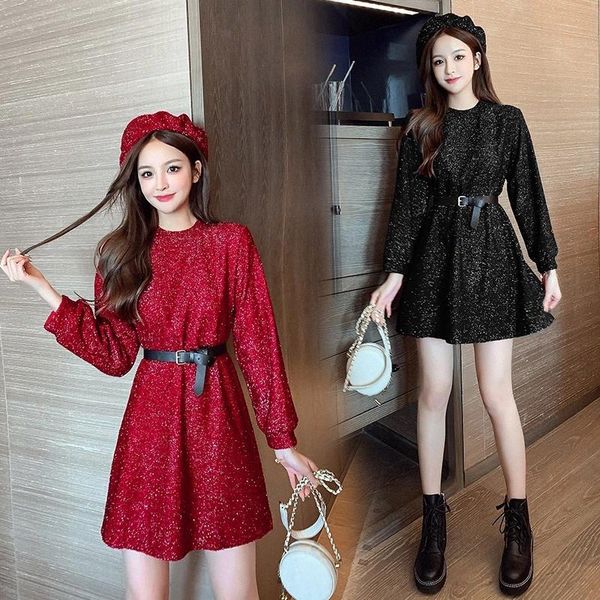 

jxmyy 2020 retro french waist slimming temperament natal year red light mature wind high cold royal sister dress #xb66, Black;gray