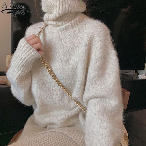 

new vintage winter white turtleneck sweater thicken loose jumper knitted sweater women pullover woman sweaters pull femme 11646, White;black