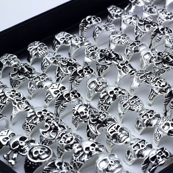 

25pcs skull skeleton gothic alloy rings punk style rings for mens womens wholesale jewelry lots 201110, Silver