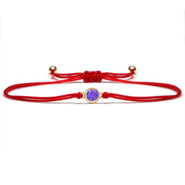 

charm bracelets shiny purple cubic zirconia crystal round bracelet women girl black red cord cz adjustable daily chic jewelry gift, Golden;silver