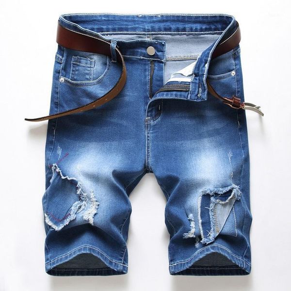 

summer blue ripped denim jeans shorts men plus size patched male capri hole bermuda praia stretch men's short breathable new1