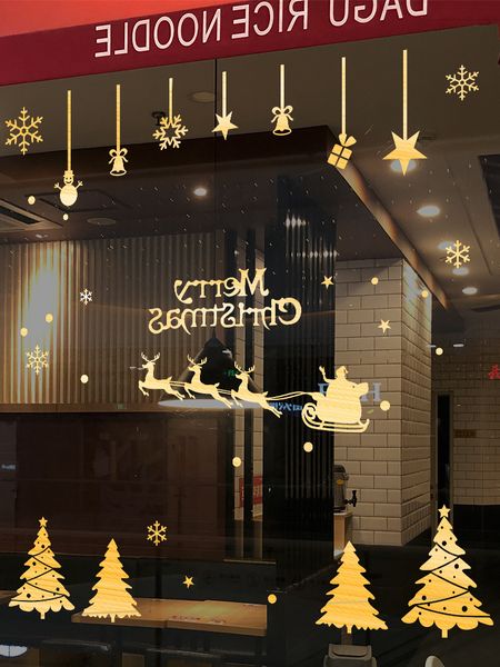 

town, christmas shop glass windows, shopping malls, door stickers, activity scenes, decorations, wall stickers